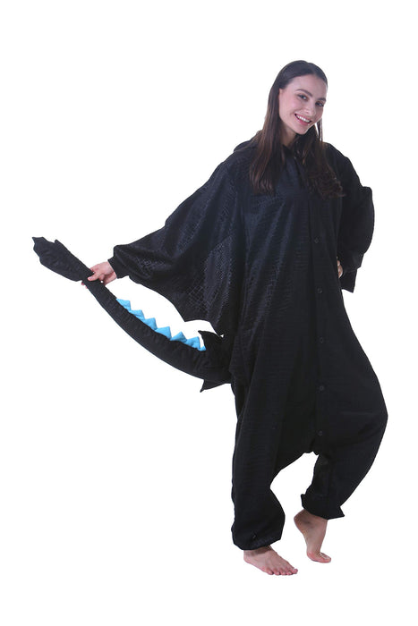 DarkCom Unisex Adult Animal Halloween Costume Cosplay Black Dragon Onesie One Piece Christmas Pajamas Sleepwear Medium