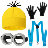 CONGRU 4 Pcs Halloween Costume Accessories Adults-Yellow Beanie hat/Goggles/Gloves/Suspenders for Halloween Dress Up