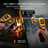 Infrared Thermometer Temperature Gun(NOT for Humans),-58°F~1832°F(-50°C~1000°C),High&Low Alarm,Non-Contact,MAX/MIN/DIF/AVG Display Digital Laser Thermometer Gun for Cooking,Industrial