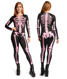 Tipsy Elves Form Fitting & Flattering Skeleton Bodysuits for Halloween - Women's Sexy Skeleton Costume - Women's Pink Skeleton Bodysuit Halloween Costume Size Small