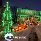 Weepong Halloween Lights Outdoor, Meteor Shower Lights Christmas Lights for Halloween Decorations, 8Tube 192LED Snow Falling Rain Icicle String Lights for Xmas Christmas Decor Tree Party,UL Plug Green