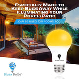 4 Pack LED Dusk to Dawn A19 Bug Light Bulbs, Yellow Bulb, Amber Light with Automatic Sensor Bulb, LED Porch Lights Security Outdoor Bulb, Auto on/Off, 2000K E26, 500 Lumens (4 Pack - Yellow)