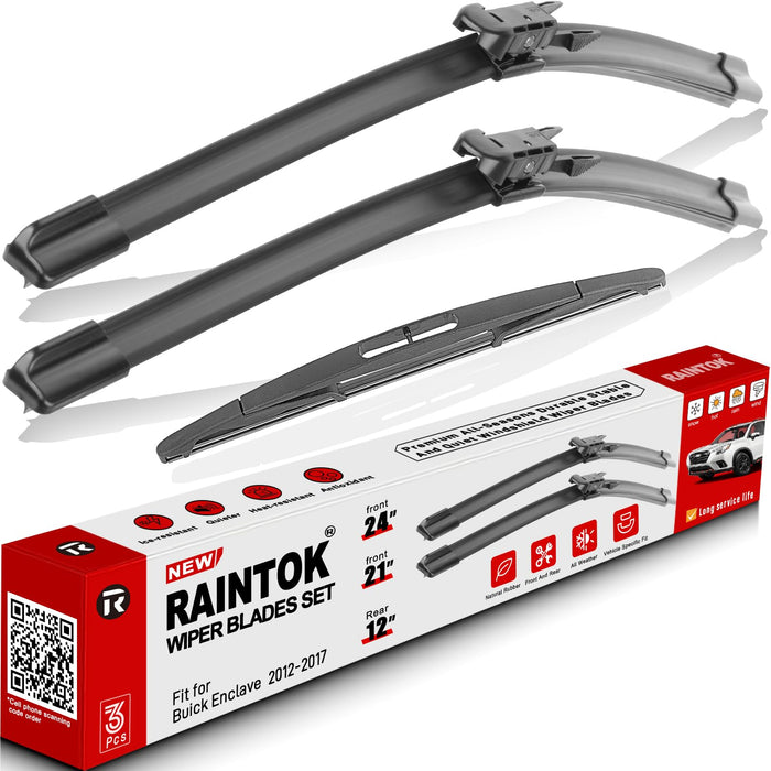 RAINTOK Windshield Wiper Blades Replacement for Buick Enclave 2012 2013 2014 2015 2016 2017 Original Factory Quality Front Rear Wipers Blade Set for My Car - 24" 21" 12" (Pack of 3)