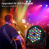 LUNSY Dj Lights, 36 LED Par Lights Stage Lights with Sound Activated Remote Control & DMX Control, Stage Lighting Uplights for Wedding Club Music Show Christmas Holiday Party Lighting - 2 Pack