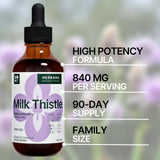 Milk Thistle 4 fl oz Liquid Extract - Natural Liver Support Drops - Cleanse and Detox Herbal Supplement - Silybum Marianum Tincture for Man & Woman - Family Size - High Potency - 90-Day Supply