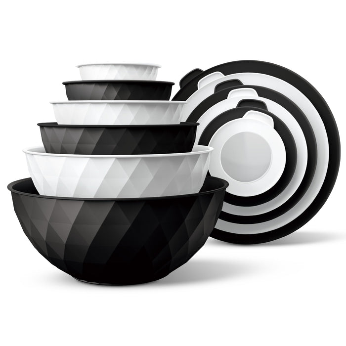 COOK WITH COLOR Mixing Bowls with Lids - 12 Piece Plastic Nesting Bowls Set includes 6 Prep Bowls and 6 Lids, Diamond Design - Microwave Safe (Mint)