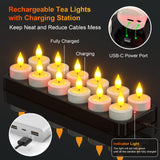 SoulBay Flameless Candles with Remote Control Timer & Charging Base, 12pcs USB Rechargeable Battery LED Tea Lights Candles Small Votive for Lantern Pool Mantle Weddings Emergency Christmas Decorative