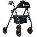 FlyingJoy Rollator Walker Blue 8" Large 4 Wheels Rollator Walkers for Seniors with Seat Locking Brakes Adjustable Seat and Arms Aluminum Medical Walker Foldable Removable Back Support 300 lbs