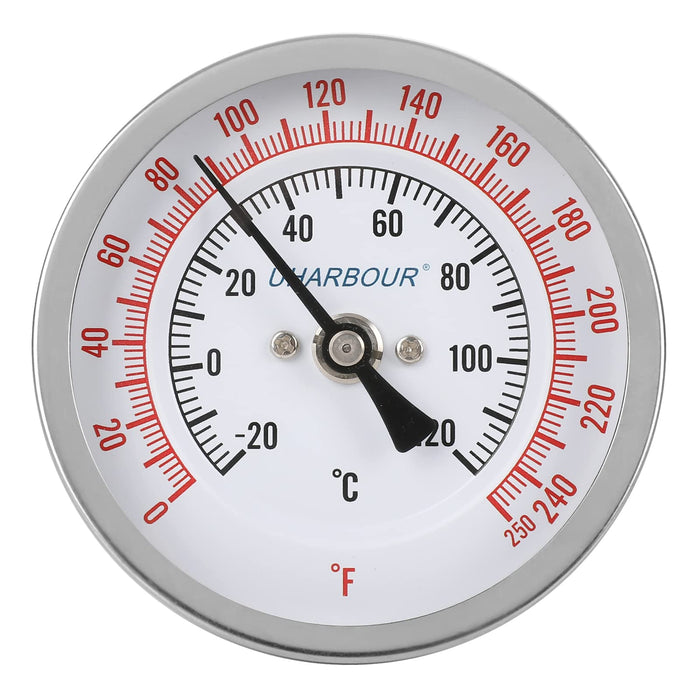 Uharbour 3" Dial Fully Stainless Steel Thermometer for Pot, Kettle, Brewing Bimetal, 2-1/2" Stainless Steel Stem, 0-250 deg F/-20-120 deg C, Accuracy +/-1%, Adjustable, 1/2" NPT Back Mount…