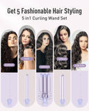 Waver Curling Iron Curling Wand - BESTOPE PRO 5 in 1 Curling Wand Set with 3 Barrel Hair Crimper for Women, Fast Heating Crimper Wand Curler in All Hair Type - Purple