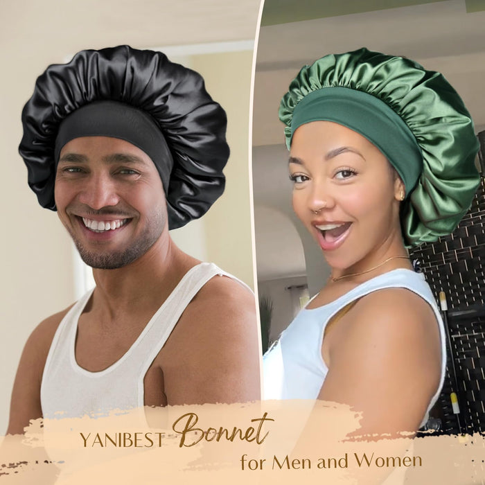 YANIBEST Bonnet for Men Hair Bonnet for Sleeping Double Layer Satin Bonnets for Black Women Curly Hair Braids,Black