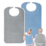 Pozico Terry Cloth Adult Bibs for Eating Women/Men/elderly Washable,Clothing Protectors & Adult Bibs with Debris Trap (1 Grey+1 Blue)