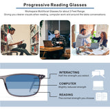 Superior Extremely Light Progressive Multifocus Reading Glasses Men, Skyoak Aluminum Arm TR90 Frame Blue Light Blocking Multifocal Computer Readers Spring Hinge No Line (for Mid-Near Range approx 3ft) (2.25)