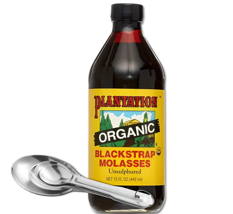 Plantation Blackstrap Molasses (Organic), 15 oz. (Pack of 1) | Bundled with ONDAGO Measuring Spoon Set