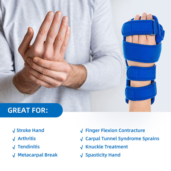 Resting Hand Splint, Stroke Hand Therapy Equipment, Hand Brace with Finger Support for Stroke Recovery Patients, Carpal Tunnel Syndrome, Arthritis, Tendinitis, Metacarpal Breaks (Large Right)