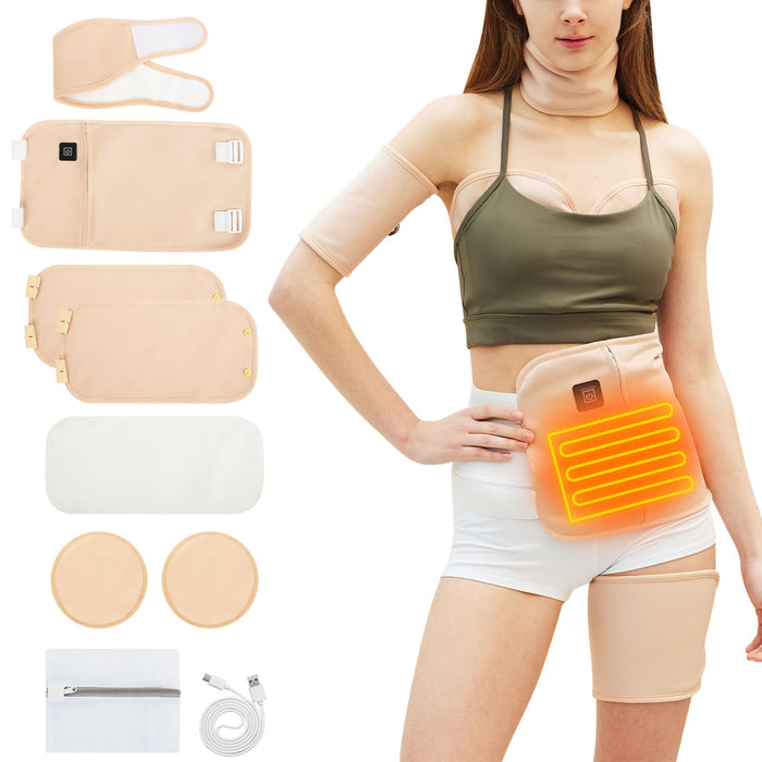 Castor Oil Pack Wrap, 9Pcs Reusable Electric Heating Castor Oil Pack Organic Cotton Kit with Adjustable Elastic Shoulder Straps, Organic Castor Oil Packs for Liver Detox Stomach Neck Breast Knee