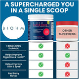 BIOHM Super Reds - Beet Root Powder Antioxidant Beets & Smoothie Mix with Tart Cherry Extract & 19 Red Whole Foods Packed with Prebiotics & Probiotics, Non GMO, Red Berry Flavor, 30 Servings