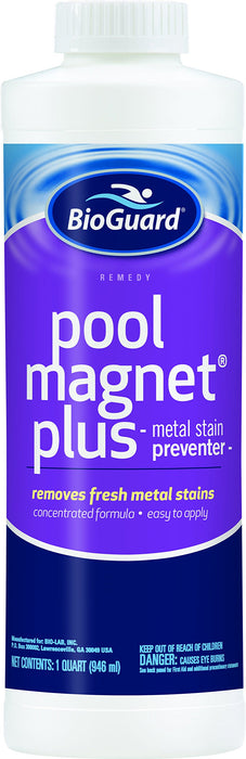 BioGuard Pool Magnet Plus, 1 Quart, Pack of 2, Concentrated Formula, Metal Stain Preventer, Works Quickly & Easy to Apply Effective Pool Maintenance