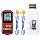 Kamtop Digital Thermometer, Dual Channel Thermometer with Two K Type Thermocouple Probes, High Temperature Meter Dual Measurement Meter Sensor Backlight LCD Thermometer for K/J/T/E/R/S/N Type