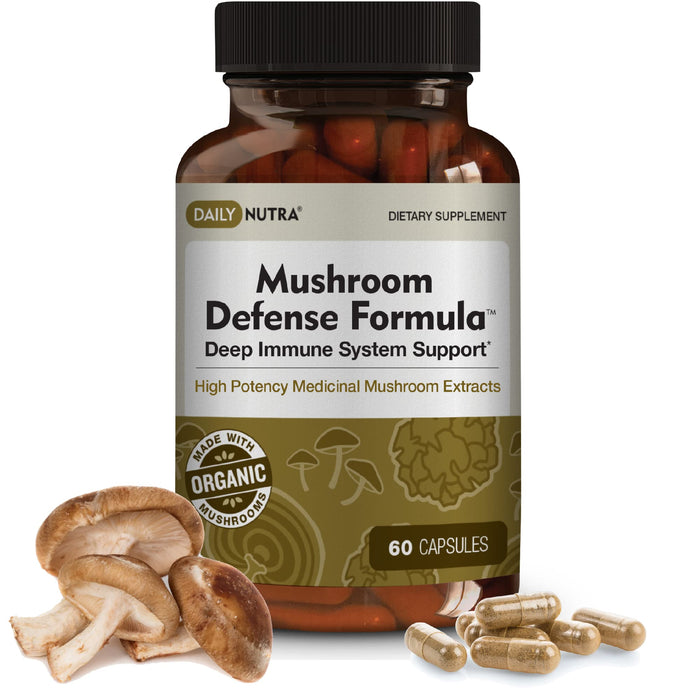 DailyNutra Mushroom Defense Formula - Immune Support Supplement | Organic Mushrooms, Hot Water Extracted - Reishi, Chaga, Maitake, Shiitake & Turkey Tail (60 Capsules)