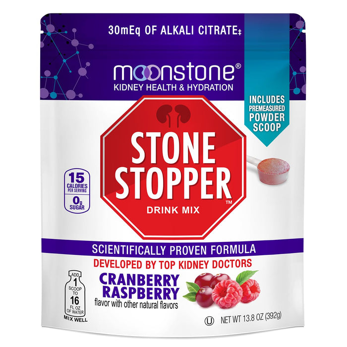 Moonstone Kidney Stone Stopper Drink Mix Cranberry Raspberry, Outperforms Chanca Piedra & Kidney Support Supplements, Developed by Urologists to Prevent Kidney Stones & Improve Hydration 30 Day Supply