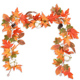 DearHouse Pumpkin Fall Garland Maple Leaves, 6ft Hanging Vine Maple Garland Artificial Autumn Foliage Garland Thanksgiving Decor for Home Wedding Fireplace Party Christmas (Orange&Brown)