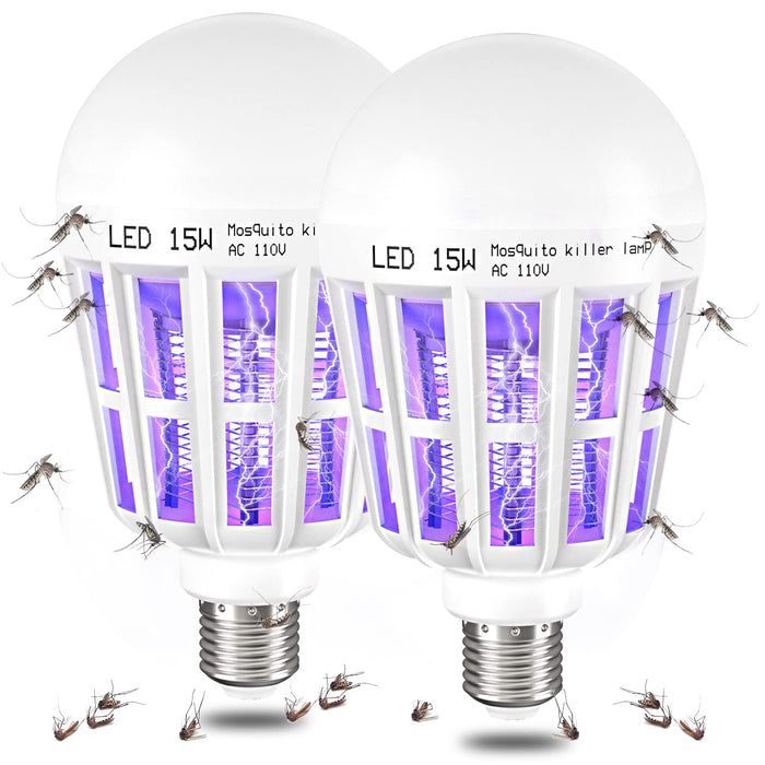 2 Pack Bug Zapper Light Bulbs, 2 in 1 Mosquito Light Bulb, Mosquito Zapper Light Bulb UV LED for Patio and Indoor