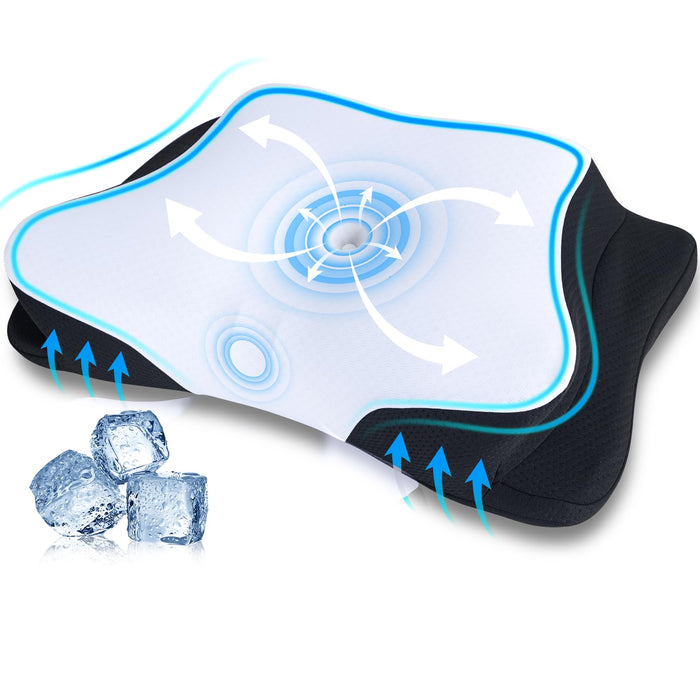 SUPA MODERN Cooling Cervical Neck Pillow for Sleeping, Contour Side Sleeper Pillow for Adults, Ergonomic Memory Foam Orthopedic Neck Pain Relief, Stomach Sleeping with Luxury Cool Cover