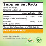 Zoomavit Vegan Liquid Drops Vitamin D3 K2 (MK7) - 100% Plant Based Liquid Vitamin D Enhanced with Coconut Oil for Max Absorption - 1 Serving = 1000 IU VIT D3 and 200 mcg VIT K2