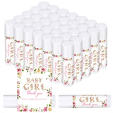 50 Pcs Lip Balm Bulk Floral Themed Baby Shower Party Favors Girl Baby Gift Set Lip Care with Assorted Fruit Flavors Thank You Lipstick for Guest Baby Gender Reveal Basket Gift Stuffer