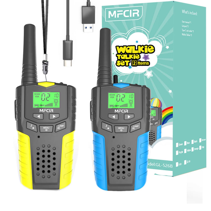 Kids Walkie Talkies Long Range Rechargeable 2 Pack - Mini Two Way Radios