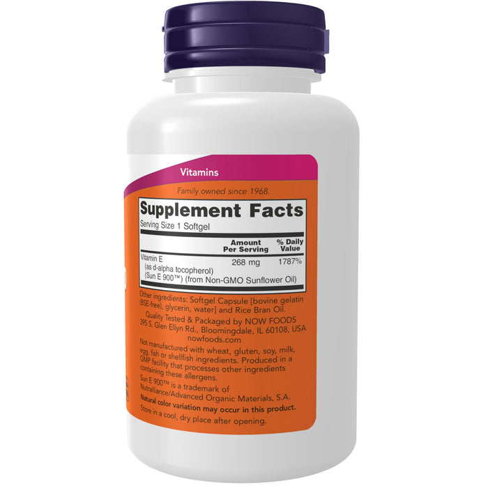 NOW Supplements, Sun-E™ 400 IU with d-alpha Tocopherol from Non-GMO Sunflower Oil, 120 Softgels