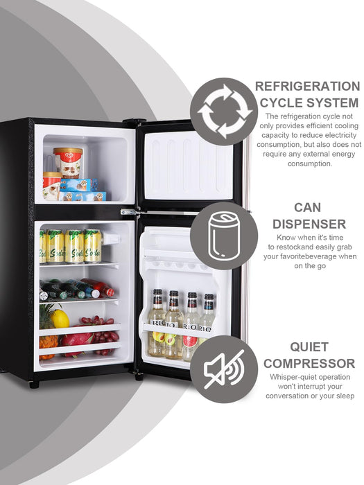 KRIB BLING 3.5 Cu.Ft Refrigerator 2 Door 7 Level Adjustable Thermostat Control Top-Freezer Refrigerator Lock Fresh Energy Saving Silver