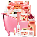 Mother Day Luxury Bath Set- Home Spa Gift Basket with Sweety Strawberry Scent- Rich in Jojoba oil & Shea Butter with Shower Gel Bath Salt Body Lotion, Lip Balm, Body Oil More, Bath Sets for Women Gift