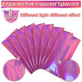 8 Pack Hot Pink Iridescence Plastic Tablecloths Shiny Disposable Laser Rectangle Table Covers Holographic Foil Tablecloth Iridescent Party Decorations Birthday Bridal Wedding Christmas, 54 x 108 Inch