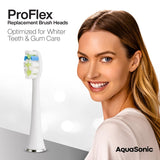 AquaSonic Proflex Replacement Brush Heads | for Whiter Teeth & Gum Care | Compatible with Many AquaSonic Toothbrush Handles (8 Pack White)