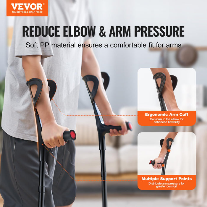 VEVOR Forearm Crutches for Adults, Folding Walking Forearm Crutches with 10-Level Adjustable Height, Lightweight Aluminum Medical Crutches with Open Cuff for Leg Injury Surgery Disabled, 1 Pair 350LBS