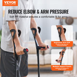 VEVOR Forearm Crutches for Adults, Folding Walking Forearm Crutches with 10-Level Adjustable Height, Lightweight Aluminum Medical Crutches with Open Cuff for Leg Injury Surgery Disabled, 1 Pair 350LBS