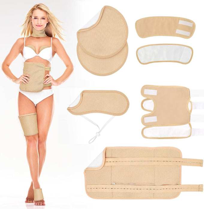 MXNSLWA Castor Oil Pack Wrap for Women Gifts, 8 Pcs Reusable Organic Castor Oil Packs Kit for Stomach Neck Breasts Knee Feet Calf Arm, Adjustable Elastic Strap Compress Packs for Body Healthy, Beige