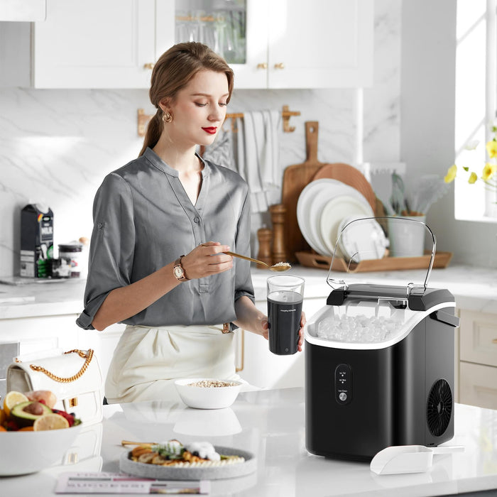 Nugget Ice Maker Countertop with Self-Cleaning Function, 35lbs/Day, Portable Ice Machine with Handle, One-Click Operation, Compact Design, Sonic Pellet Ice for Home(Red)