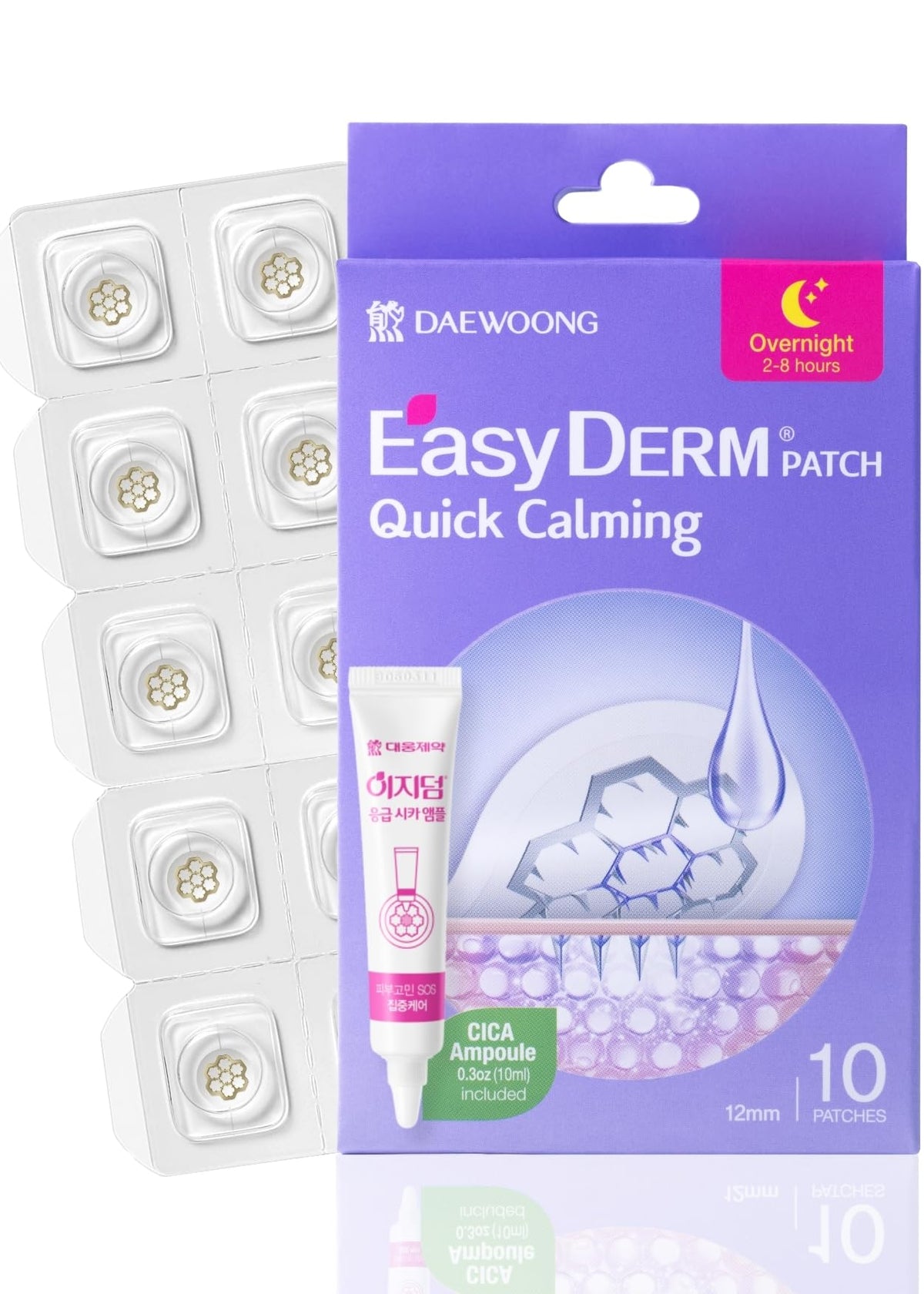 Schnell Beruhigende Magnesium Pflaster (20 Stück) - Pickelpflaster Hydrokolloid, Für über Nacht, Mit Cica Ampulle