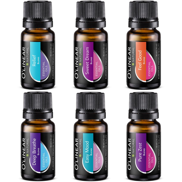 O'linear Essential Oils 6 Blends Set - Perfect for Humidifiers and Diffusers, Aromatherapy Diffuser Oils Scents, Essential Oil Kit for Home Use, Essential Oil Pack with Various Scents