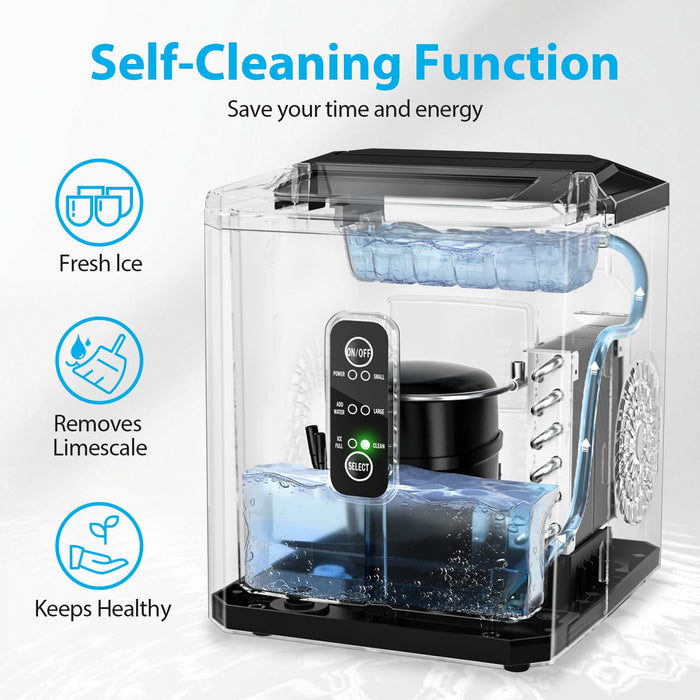 Ice Maker Countertop Ice Machine, 9 Ice Cubes Ready in 6 Mins, One-Click Operation, Auto Self-Cleaning for Home, Office, Kitchen Ice Pebble