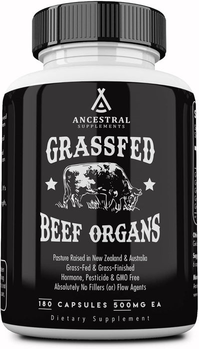 ANCESTRAL SUPPLEMENTS Grass Fed Beef Organs 180 Capsules 500mg EA