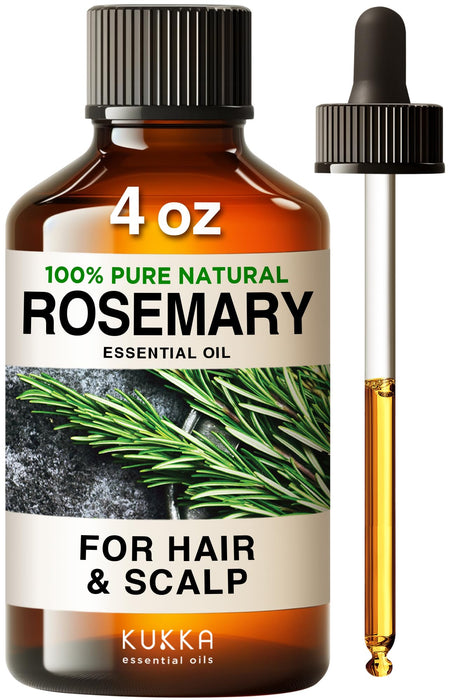 Kukka Rosemary Oil for Hair - 100% Natural Rosemary Hair Oil Rosemary Essential Oils for Skin Diffuser & Aromatherapy - Soap Making Scent & DIY (4 Fl Oz)