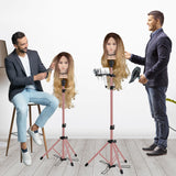 Klvied Metal Wig Stand Tripod with Foot Panel,Adjustable Mannequin Head Stand Tool Tray, Wig Head Stand for Styling,Tripod for Mannequin Head,Rose Golden