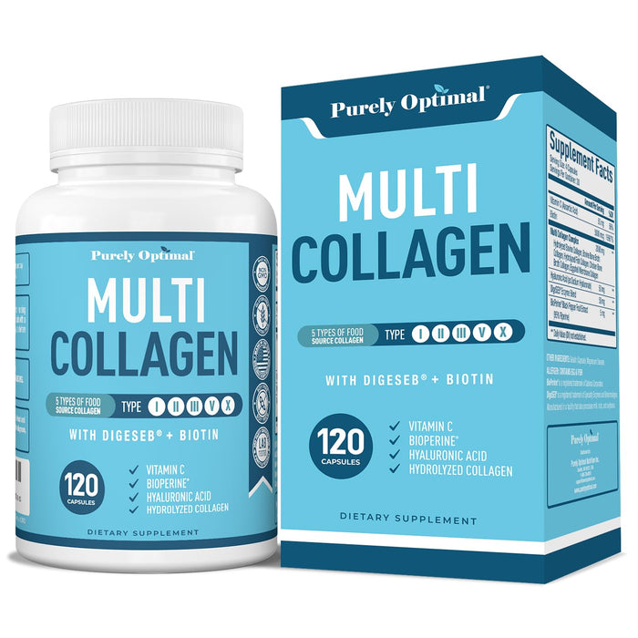 Premium Multi Collagen Peptides (Types I, II, II, V, X) - Collagen Pills for Skin Care, Hair Growth, Nails & Joints - Vitamin C, Hyaluronic Acid, Biotin, Gluten Free - 120 Collagen Capsules