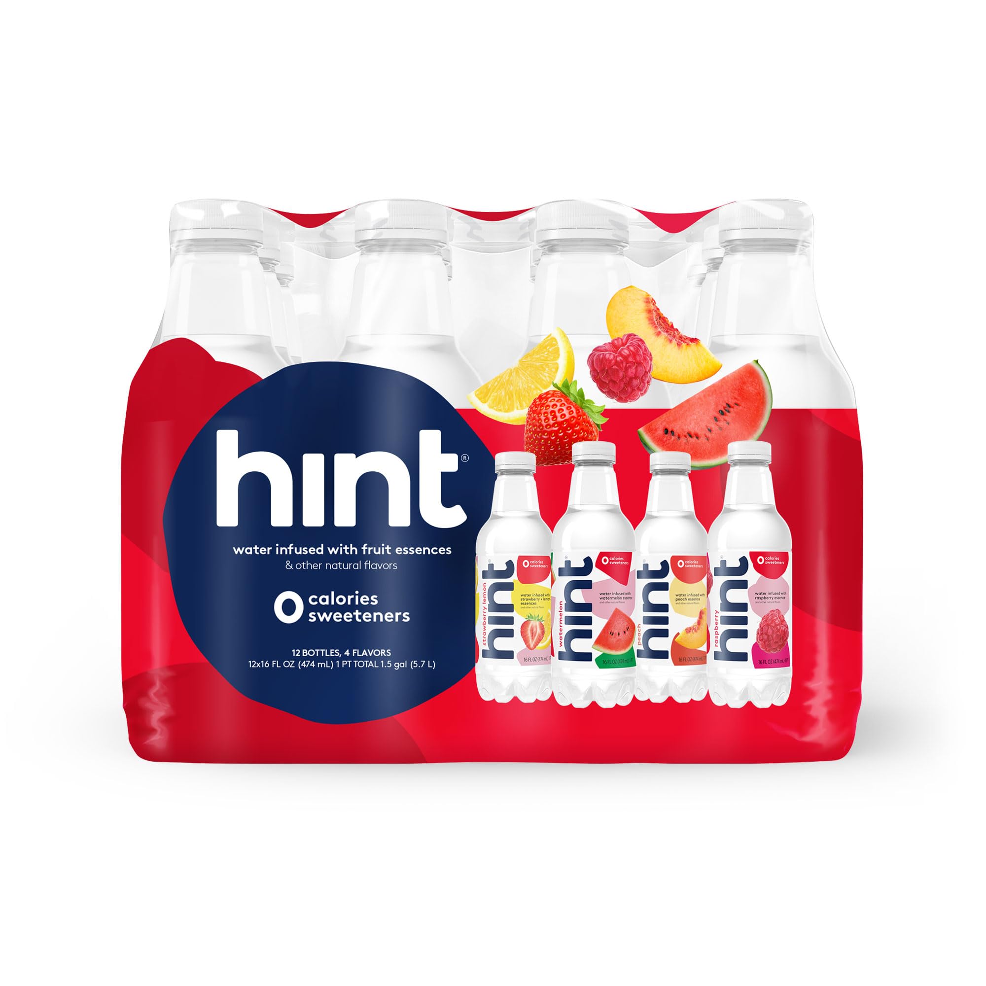 Hint Water Red Variety Pack, 3 Bottles Each of Peach, Raspberry, Wate
