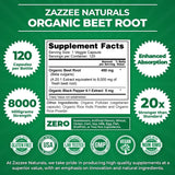 Zazzee USDA Organic Beet Root 8000 mg Strength 20:1 Extract, 120 Vegan Quick Release Capsules, Black Pepper Extract for Enhanced Absorption, Supports Nitric Oxide Production, Non-GMO, Made in The USA