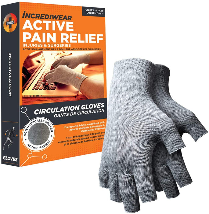 Incrediwear Fingerless Circulation Gloves Arthritis Gloves (Grey,Large)